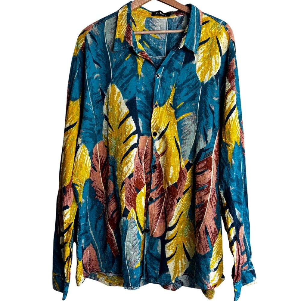 Jogal Men's Feather Design Button Down XXXL